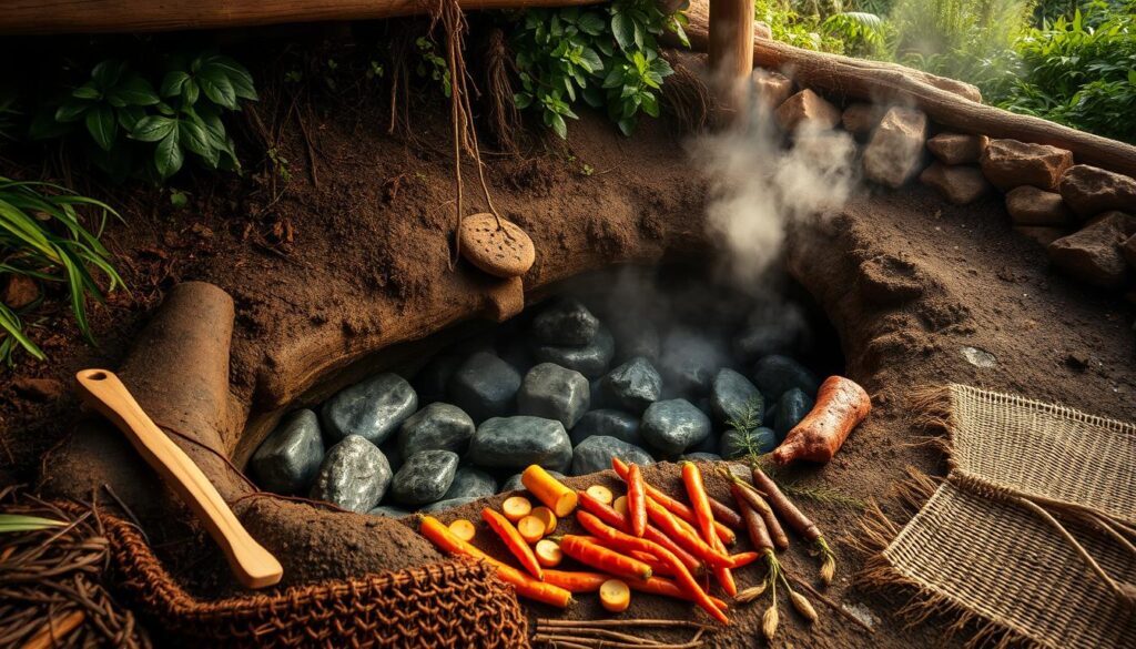 Traditionelle Maori-Küche Hangi-Zubereitung