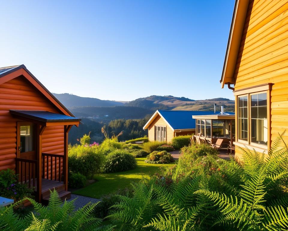 A serene scene showcasing various accommodations on <a href=